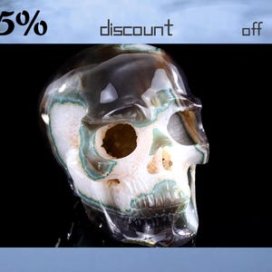 6.6” Natural Geode Agate Hand Carved Crystal Skull Sculpture,Unique Crystal Carving for Home Decor, Handcrafted Gift