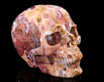 Hand Carved Chalcedony Crystal Skull Sculpture, 7.5" Home Decor