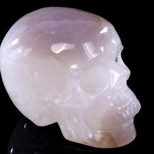 3.0” Natural Geode Agate Hand Carved Crystal Skull Sculpture, Unique Crystal Carving for Home Decor, Handcrafted Gift