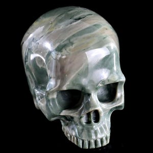 2.9” Natural Jiulong Jade Hand Carved Crystal Skull Sculpture,Unique Crystal Carving for Home Decor, Handcrafted Gift