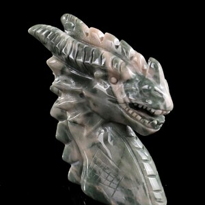 Jiulong Jade Dragon Head Sculpture: Hand-Carved Crystal Carving, 2.6&quot;