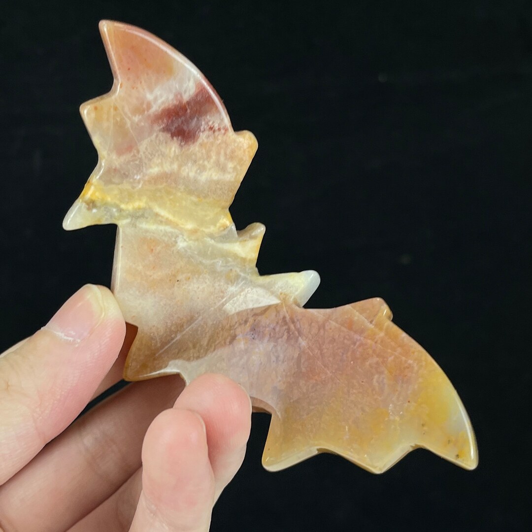 Crystal Bats Bat Art Carved Flying Bats Figurine Chalcedony Etsy