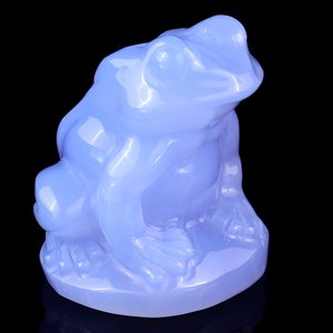 2.0” Natural Blue Chalcedony Hand Carved Crystal Frog Sculpture, Unique Crystal Carving for Home Decor & Collectors, Handcrafted Gift