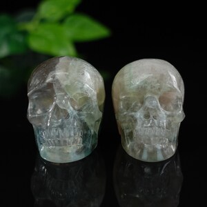 1.7'' Natural Crystal Quartz Fluorite Stone Skull Hand Carving Decor Gift Art Healing, Realistic Skull, Personalized Gifts, Energy Crystal