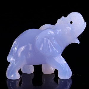 2.4” Natural Blue Chalcedony Hand Carved Crystal Elephant Sculpture, Unique Crystal Carving for Home Decor & Collectors, Handcrafted Gift