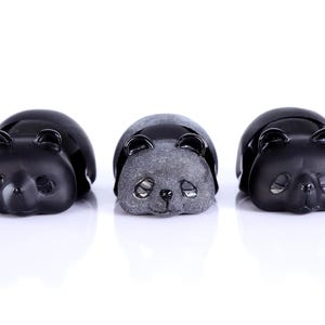 3.0” Natural Black Obsidian Hand Carved Crystal Panda Sculpture, Unique Crystal Carving for Home Decor & Collectors, Handcrafted Gift