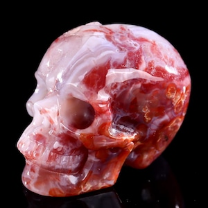 3-Zoll-Skulptur aus natürlichem rotem Achat, handgeschnitzte Kristallschädel, einzigartige Kristallschnitzerei für Wohnkultur, handgefertigtes Geschenk