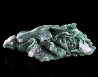 Green Aventurine Crystal Cabbage Sculpture: Hand Carved Chinese Art (15 inch)