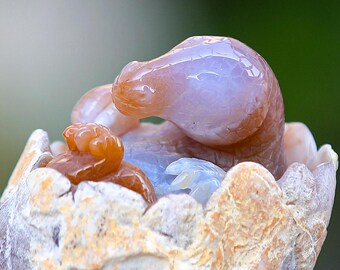 Hand Carved Chalcedony Crystal Dinosaur Baby Sculpture: Home Decor Gift
