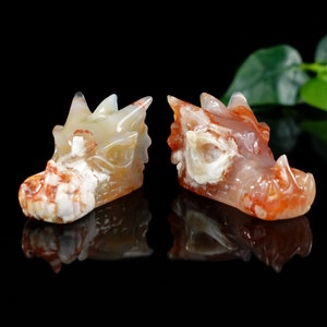 Sakura Agate Dragon Head Crystal Skull: Hand Carved Energy Totem