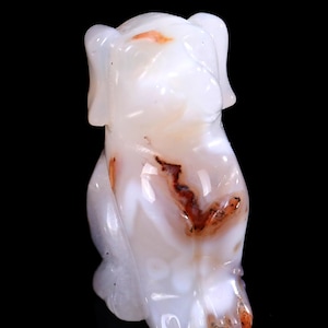 2.0” Natural Agate Hand Carved Crystal Dog Sculpture, Unique Crystal Carving for Home Decor & Collectors, Handcrafted Gift