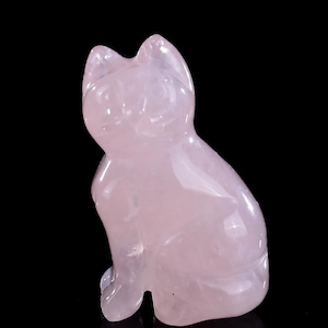 Escultura de gato de dibujos animados de cristal de cuarzo rosa natural de 2.0" tallada a mano, talla de cristal única, decoración del hogar y colección, regalo artesanal.