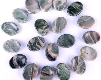1.5” Natural Jiulong Jade Hand Polished Crystal Worry Stone, Healing Palm Stone, Pocket Stone Gift