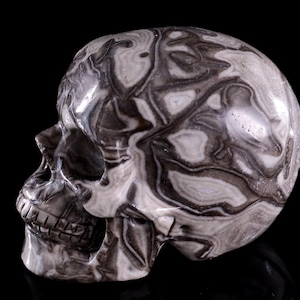 3.0” Natural Black Crazy Lace Agate Hand Carved Crystal Skull Sculpture,Unique Crystal Carving for Home Decor, Handcrafted Gift