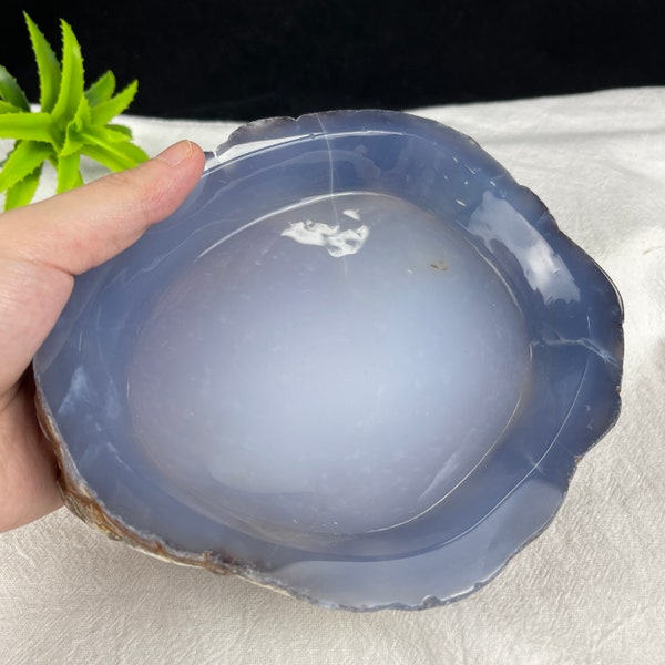 1.95LB Blue Chalcedony Ashtray, Large  Blue Agate Carved Crystal Ashtray for Oiffce Decor, Home Decor Ashtray