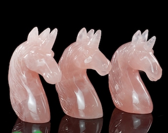 Hand-Carved Rose Quartz Crystal Unicorn Figurine: Healing Home Decor