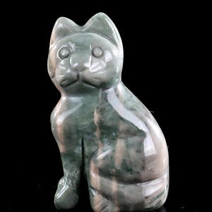 2,0" natuurlijke Jiulong-jade handgesneden kristal cartoon kat sculptuur, uniek kristal snijwerk, woondecoratie en verzamelaars, handgemaakt cadeau