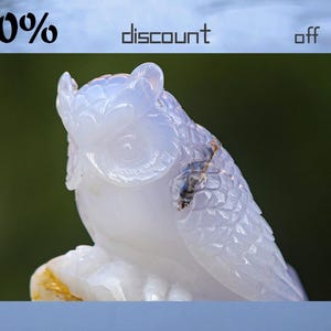 6.5” Natural Blue Chalcedony Hand Carved Crystal Owl Sculpture, Unique Crystal Carving for Home Decor & Collectors, Handcrafted Gift