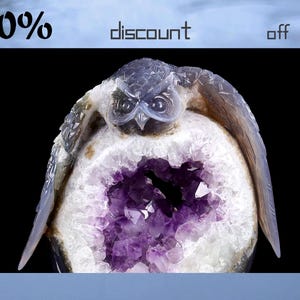 7.2” Natural Amethyst Geode Agate Hand Carved Crystal Owl Sculpture,Unique Crystal Carving for Home Decor, Handcrafted Gift