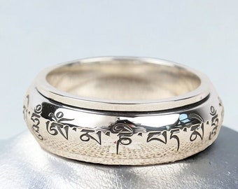Spinner-Ring, sechs Worte Mantra Om Mani Padme Hum, heilender Meditationsring, Anti-Stress-Ring, verstellbarer Fidget-Ring, antiker buddhistischer Ring