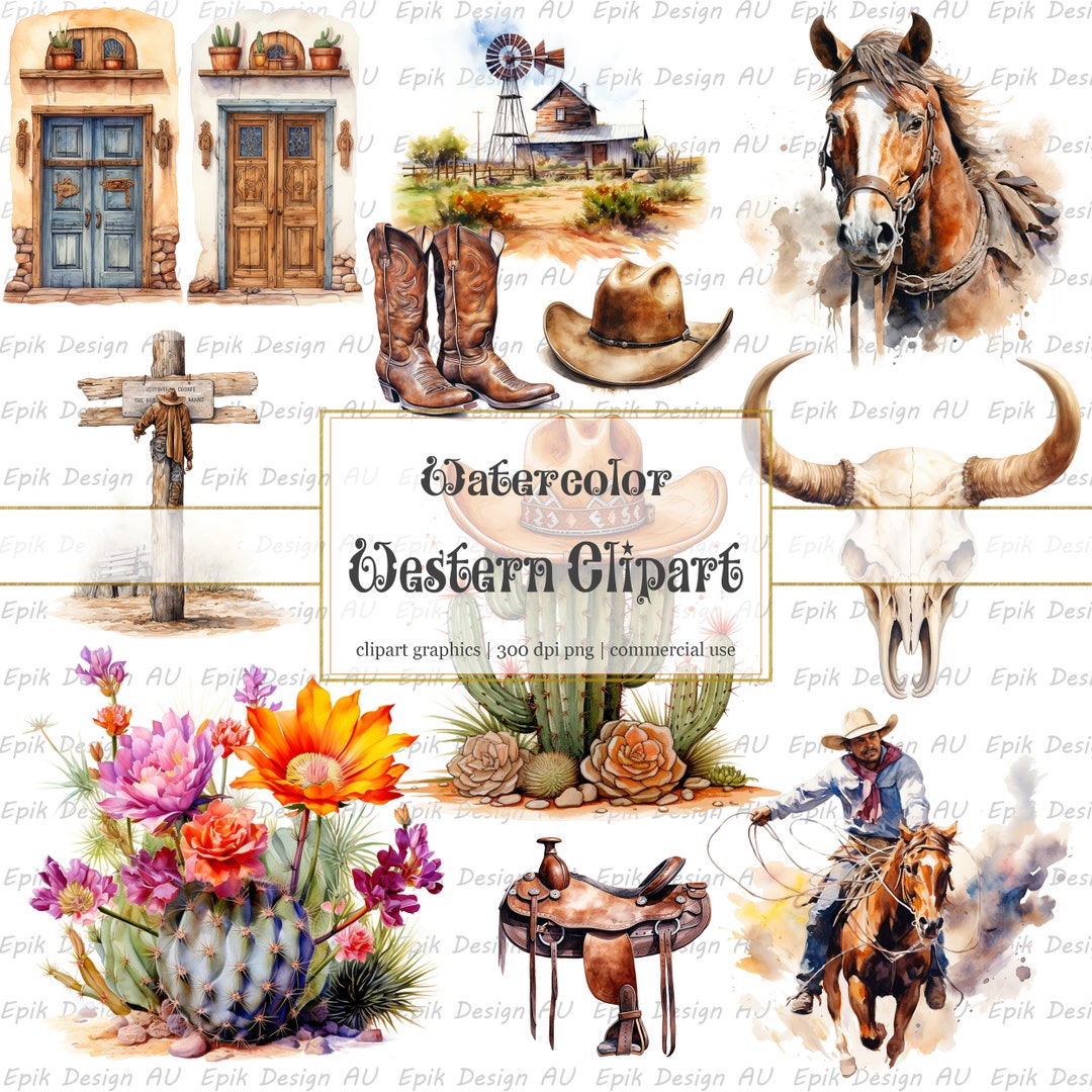 50 Watercolor Western Clipart Texas Cowboy Ranch PNG - Etsy