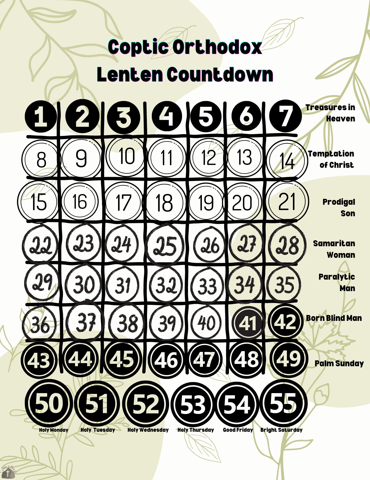 Coptic Orthodox Lenten Countdown, With or Without Sunday Readings