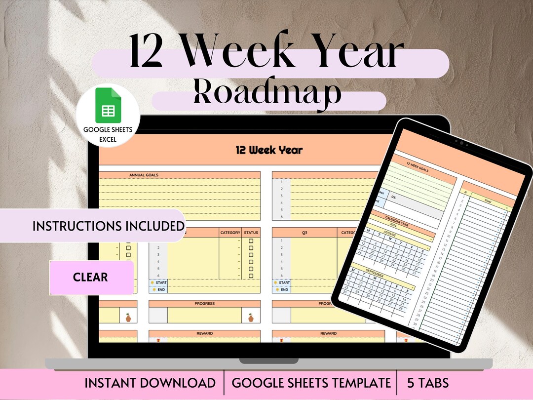 12 Week Year Planner Google Sheets Template, 12 Week Goal Planner ...