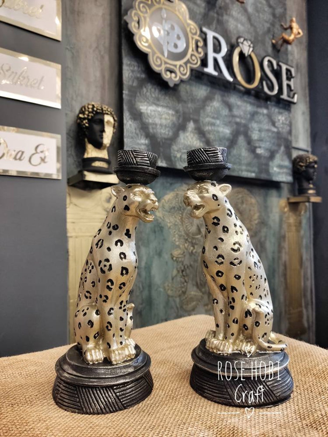 Leopard Candle Holder, Leopard Statue, Leopard Candlestick Table Light