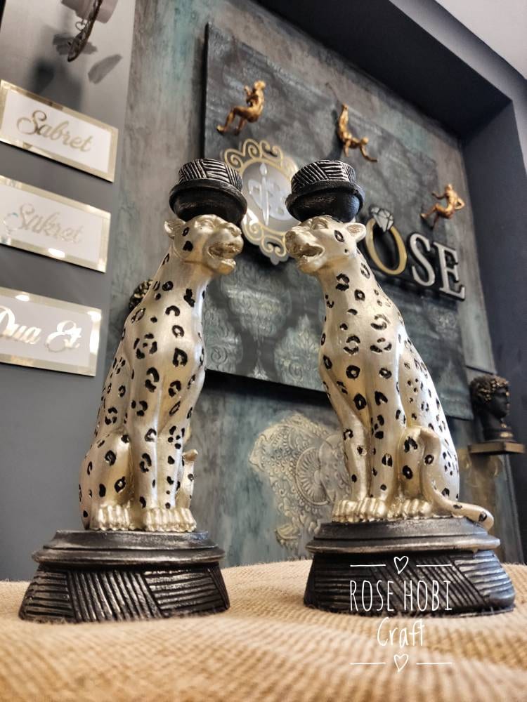 Leopard Candle Holder, Leopard Statue, Leopard Candlestick Table Light