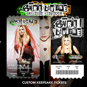 Entradas físicas personalizadas/recuerdos/souvenirs para el concierto "The Greatest Hits Tour" de Avril Lavigne