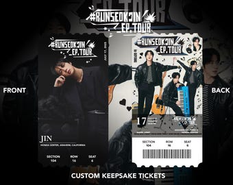 Jin World Tour "#RUNSEOKJIN" Custom Physical | Memento | Souvenir | Keepsake Concert Tickets