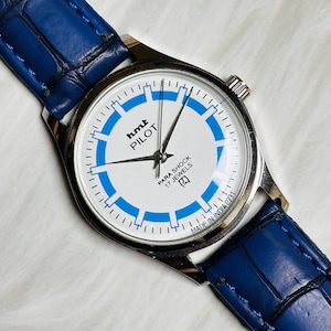 Vintage HMT Pilot Watch White And Bue Dial Hand Winding {self winding} Men&#39;s Watch Movement 17 jewels