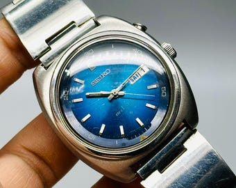 Vintage 1975 Seiko Bell-Matic Automatic Alarm Watch: Blue Dial, Japan Made