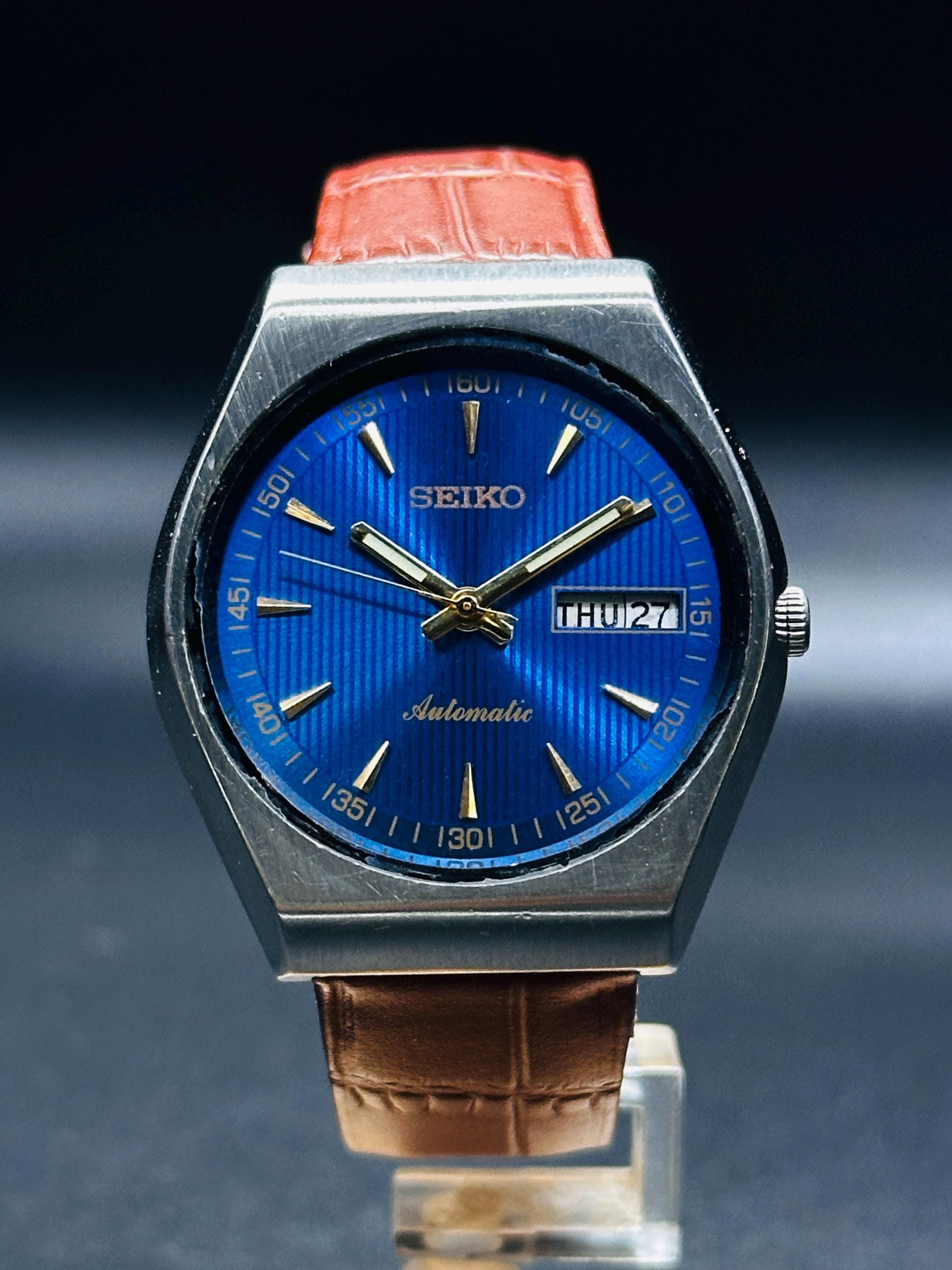 Vintage Seiko 5 Automatic Men's Watch: Blue Dial, Stainless Steel