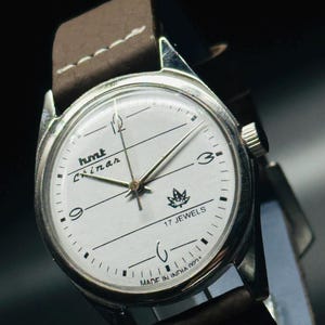 Vintage HMT Chinar Watch White Dial Hand Winding {self winding} Men&#39;s Watch Movement 17 jewels