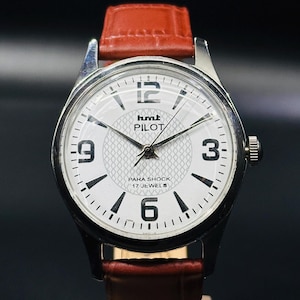 Rare Vintage HMT Pilot Watch White Dial Hand Winding {self winding} Men&#39;s Watch Movement 17 jewels
