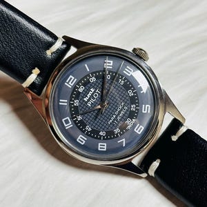 Vintage HMT Pilot Watch Black Dial Hand Winding {self winding} Men&#39;s Watch Movement 17 jewels