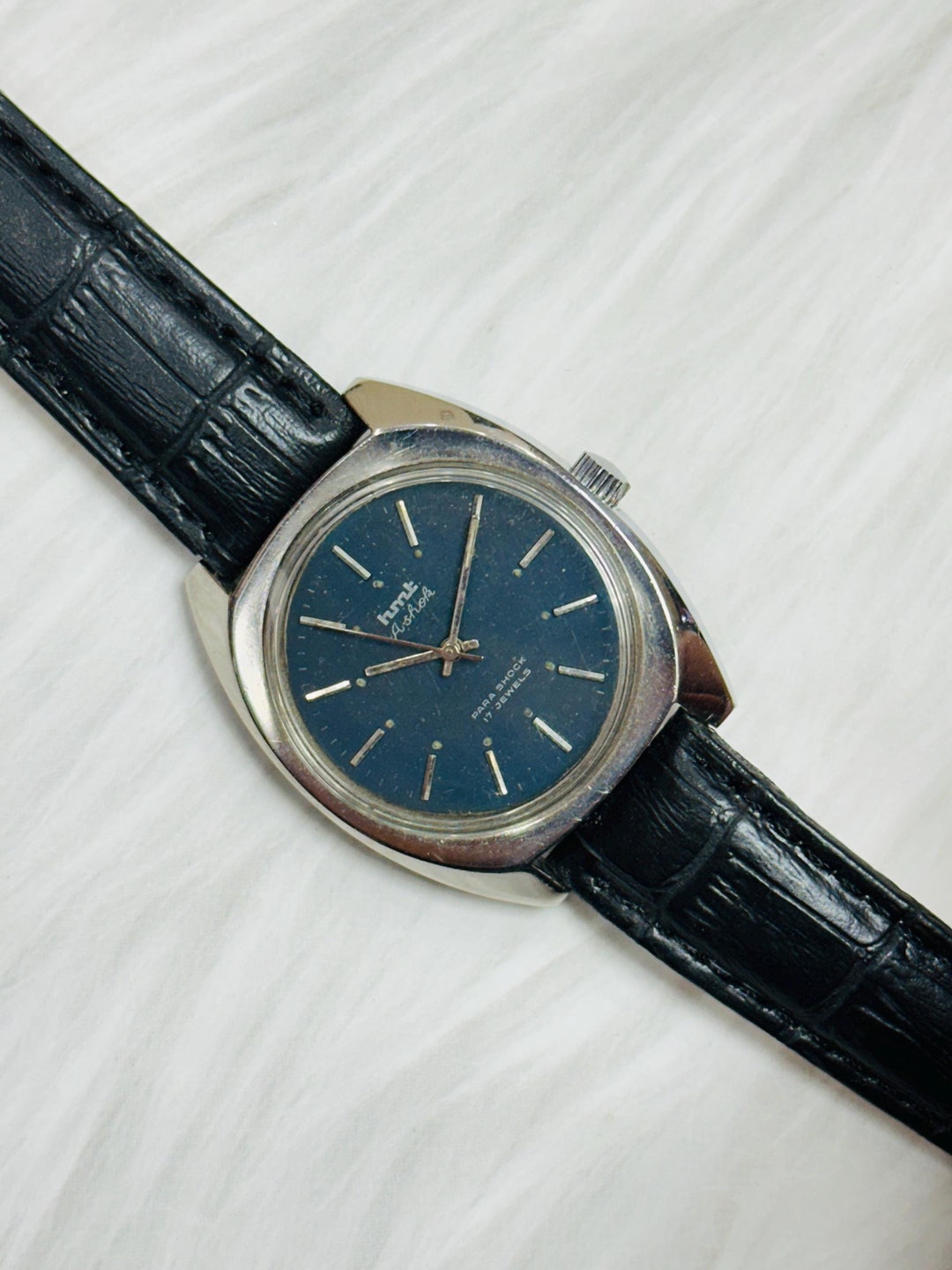 Vintage HMT Ashok Men's Watch: Blue Dial, Hand Winding, 17 Jewels