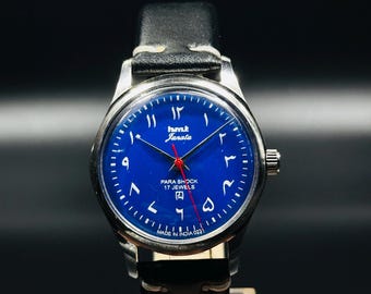 Vintage HMT Janata Watch: Blue Dial, Hand Winding, 17 Jewels