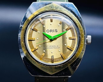 Vintage Oris Gold Dial Men's Watch: Swiss Made 17 Jewels