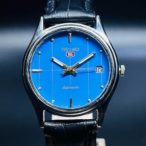 Rare Vintage Seiko 5 Automatic Sky Blue Dial,  Silver  Case Day/Date Caliber No.6309A Men's Wrist Watch  ,Japan Made
