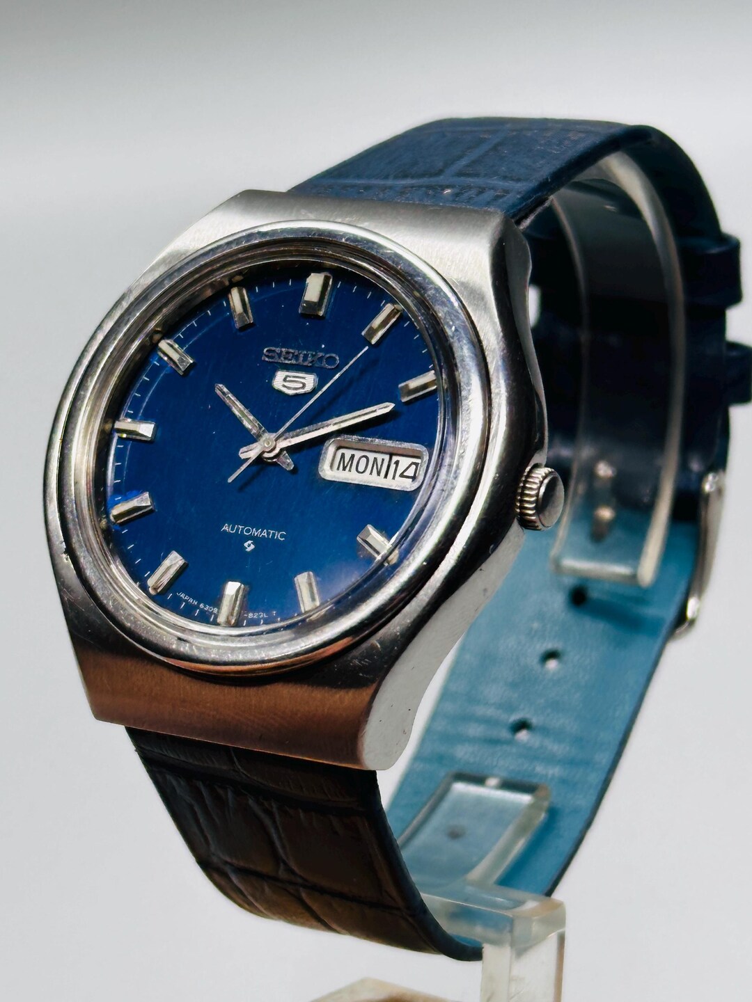 稼働品 SEIKO セイコー5 自動巻き 70s ヴィンテージ ブルー文字盤 