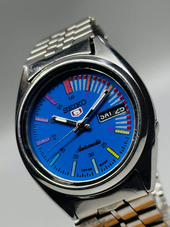 Vintage SEIKO 2435-3010 自動巻き 青色文字盤 ヴィンテージ セイコー5 自動巻き腕時計：ブルー文字盤、シルバー