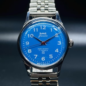 Vintage HMT Janata Watch Sky-Blue  Dial Hand Winding {self winding} Men&#39;s Watch Movement 17 jewels