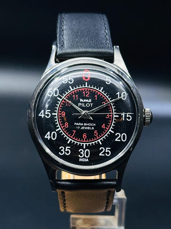 Hmt Saathi Black Dial Hmt Watch Price Black Leather Golden Dial