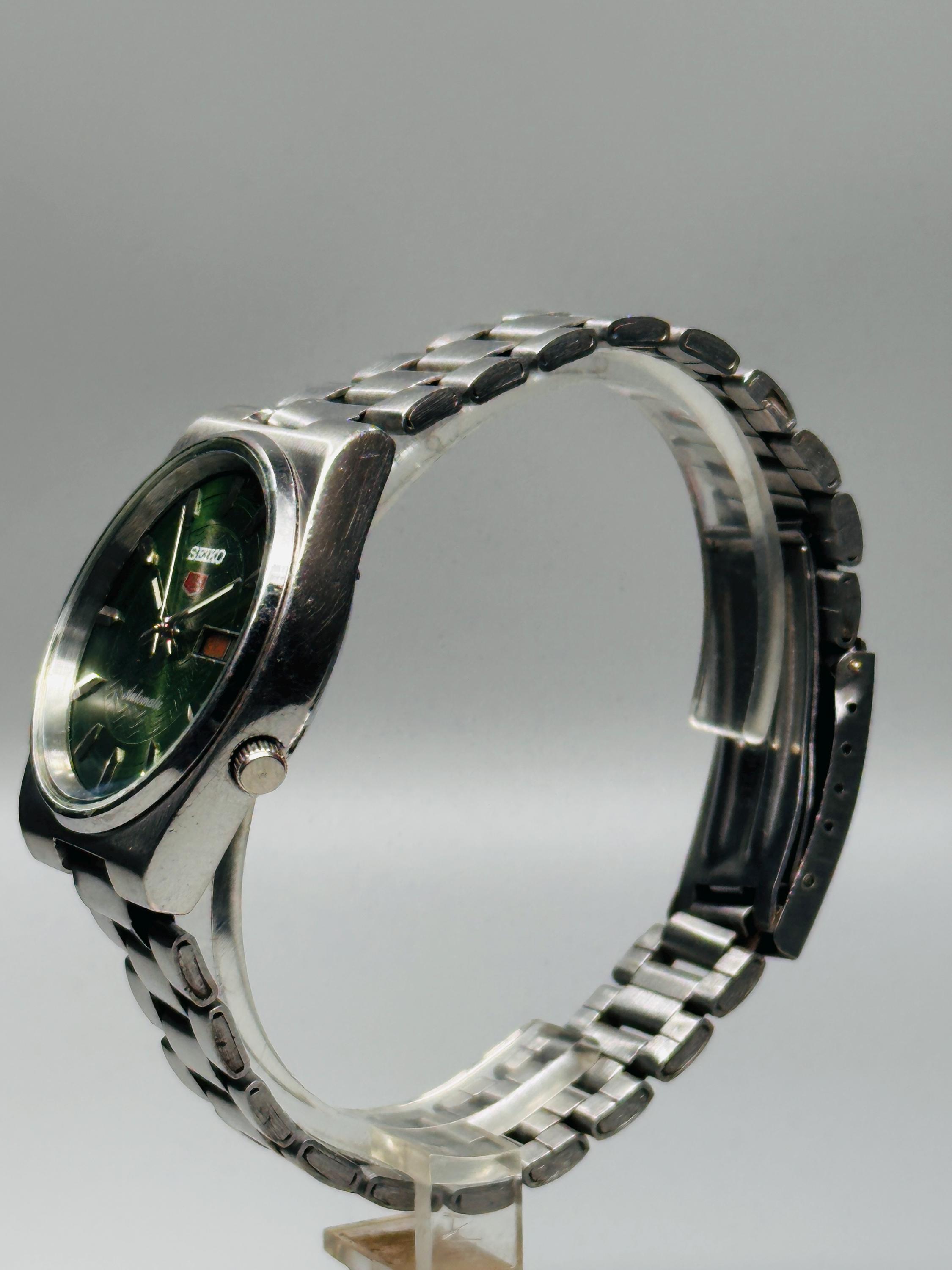 ヴィンテージ セイコー5 自動巻き腕時計：グリーン文字盤