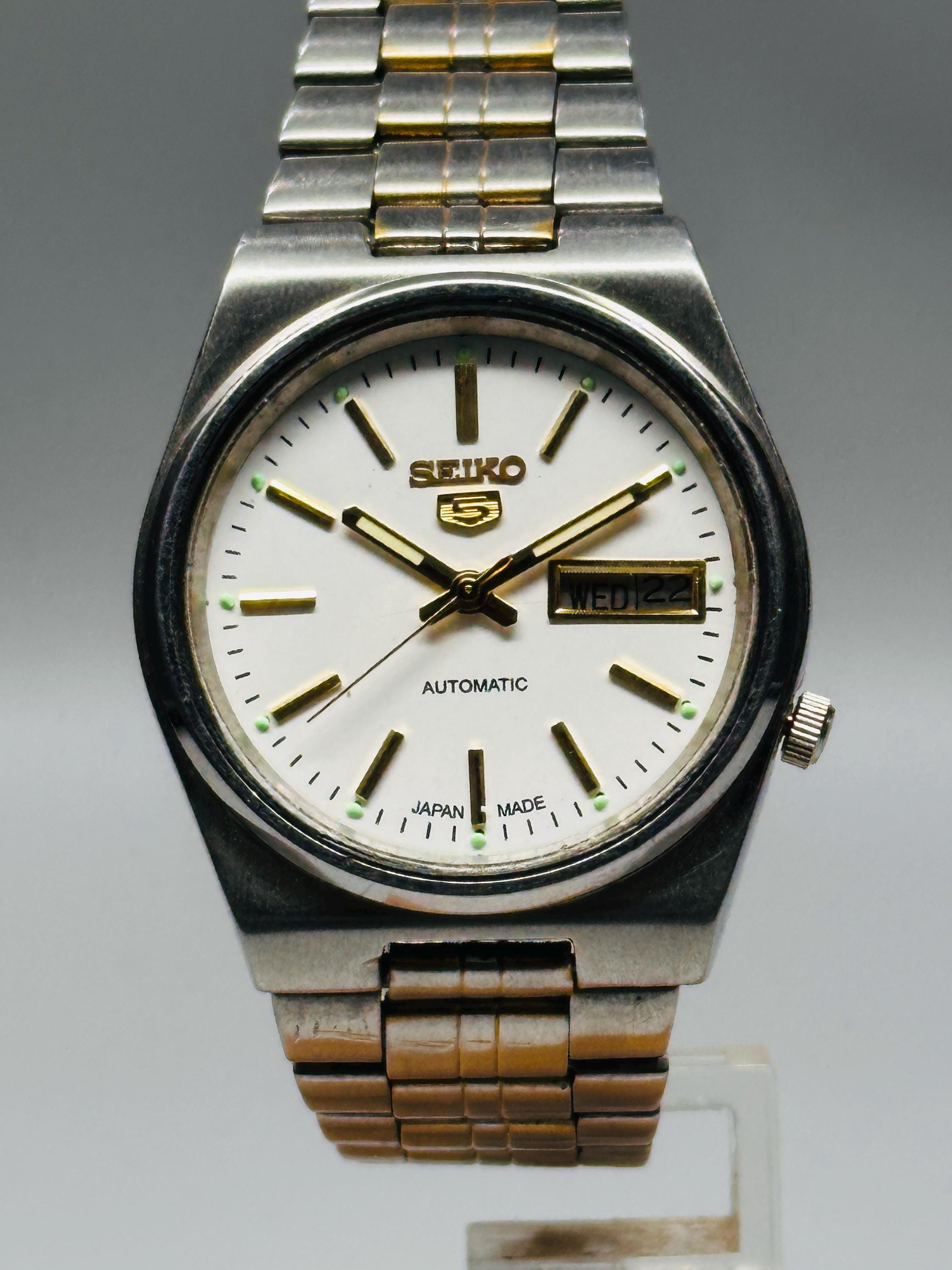 ヴィンテージ セイコー5 自動巻き腕時計：ホワイト文字盤、ステンレス