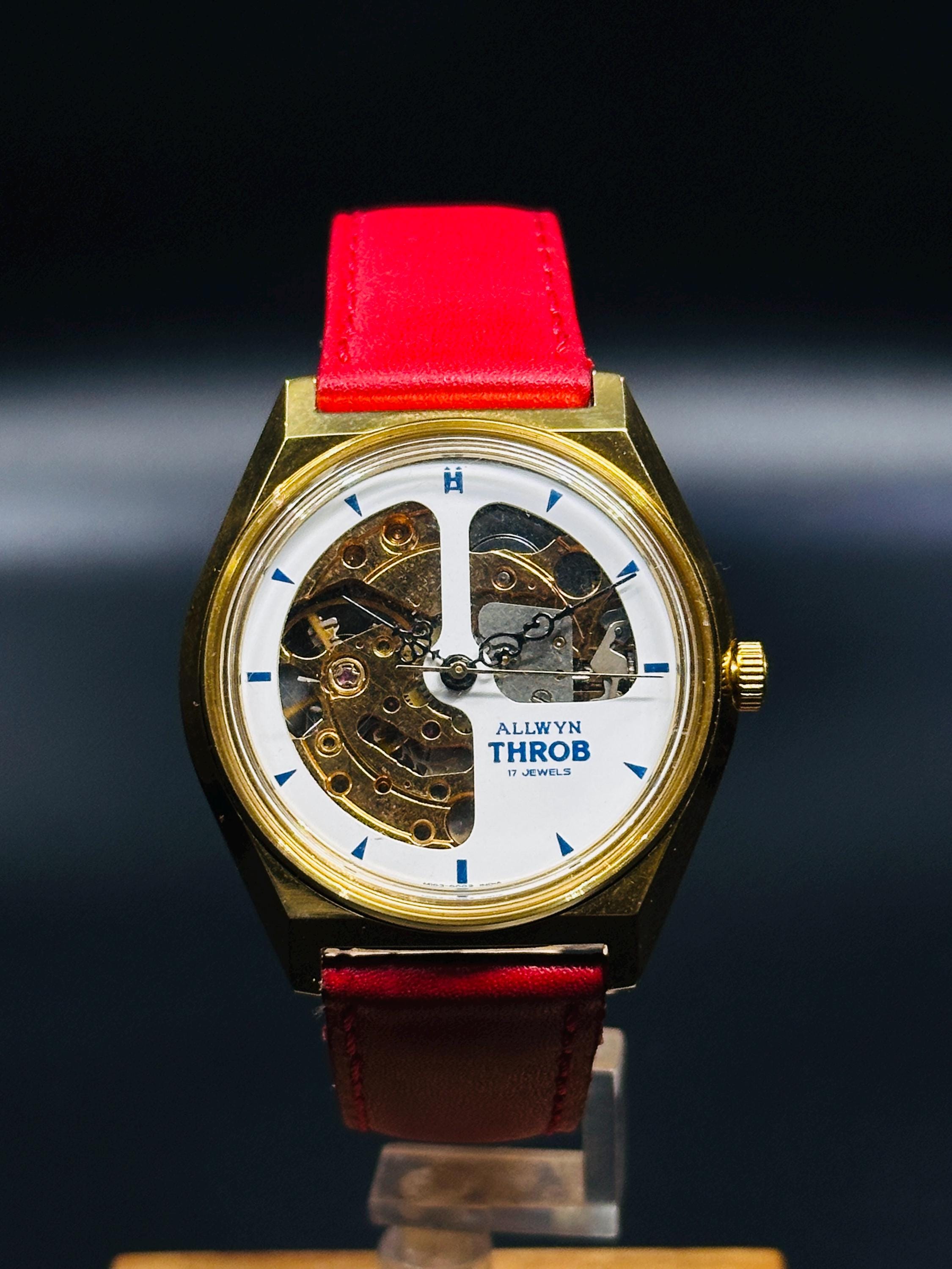 Rare Original Vintage Allwyn Throb Movement  17Jewels Automatic Skeleton Men's Wrist Watch