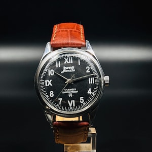 Vintage HMT Janata Watch Black Dial Hand Winding {self winding} Men&#39;s Watch Movement 17 jewels
