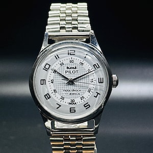 Rare Vintage HMT Pilot Watch White Dial Hand Winding {self winding} Men&#39;s Watch Movement 17 jewels